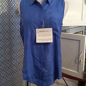 Vintage 1990s Y2K blue 100% silk sleeveless blouse medium